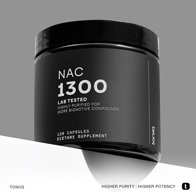 Toniiq 1300mg NAC - 2 Month Supply - Min. 98%+ Tested Purity - Ultra High Strength Bioavailable NAC Cysteine Supplement - 120 Vegetarian N Acetyl Cysteine Capsules -Lab Tested TQ