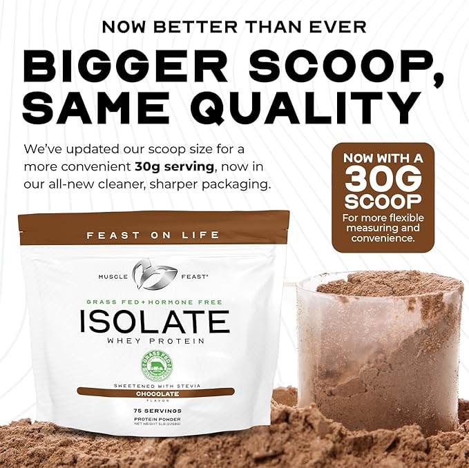 Muscle Feast Grass-Fed Whey Protein Isolate, All Natural Hormone Free Pasture Raised, Whey Isolate Protein Powder for Men and Women, Clean, Gluten-Free, Delicious Isolate Protein - Vanilla, 1lb