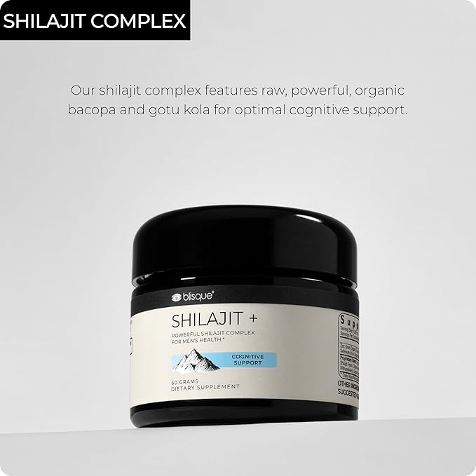 Blisque - Pure Himalayan Organic Shilajit Resin Supplement | for Cognitive Support | with Organic Bacopa and Gotu Kola | Authentic and Natural | 60 Grams