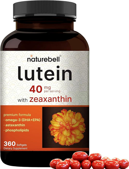 Lutein 40mg + Zeaxanthin 1,600mcg, 360 Softgels | 4-in-1 Formula with Astaxanthin, Omega-3 & Phospholipids | Marigold Flower Extract | Supports Eye, Brain & Vision Health | Non-GMO, Gluten Free