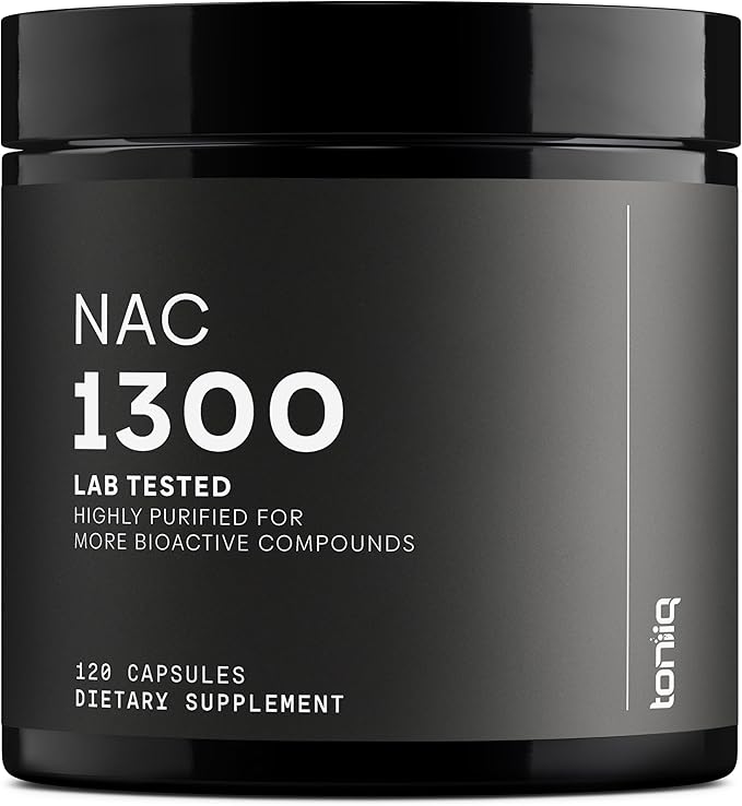 Toniiq 1300mg NAC - 2 Month Supply - Min. 98%+ Tested Purity - Ultra High Strength Bioavailable NAC Cysteine Supplement - 120 Vegetarian N Acetyl Cysteine Capsules -Lab Tested TQ