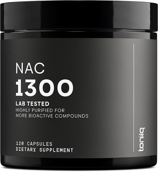 Toniiq 1300mg NAC - 2 Month Supply - Min. 98%+ Tested Purity - Ultra High Strength Bioavailable NAC Cysteine Supplement - 120 Vegetarian N Acetyl Cysteine Capsules -Lab Tested TQ