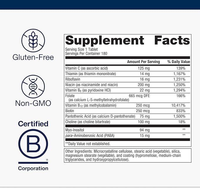 Metagenics Vitamin B-Complex - Energy Support & Healthy Stress Response* - with Vitamin B6 & B12 - Vegetarian & Gluten-Free - 180 Count
