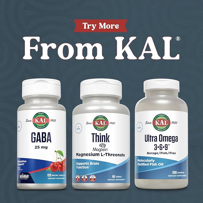KAL Think Magnesium L-Threonate 2000 mg | Learning, Brain Health & Memory Function Support w/Magtein | Vegan, No Gluten & Non-GMO | 60 Tablets