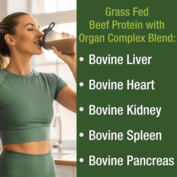 Grass Fed Beef Protein Powder + Organ Complex. Lactose Free Great Tasting Beef Protein Isolate + Organs. Animal Based Non Dairy No Whey Paleo Carnivore Supplement for Muscle Building. Chocolate Flavor
