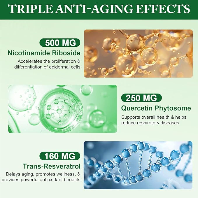 NAD Supplement,NAD Nicotinamide Riboside,Extra Strength NAD Alternative Liposomal,Boost NAD & Resveratrol + for Women & Men,Energy Anti-Aging,Cell Regeneration,120 Capsules