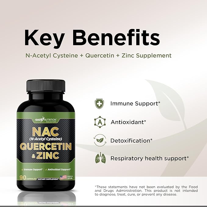 Gade Nutrition NAC Supplement n-Acetyl cysteine with Quercetin & Zinc | Immune Support Supplement with n Acetyl cysteine | Vegetable Capsules | USA Made