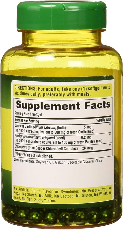 Puritan's Pride Odorless Garlic & Parsley 500 Mg / 100 Mg, 250 Count (Pack of 2)