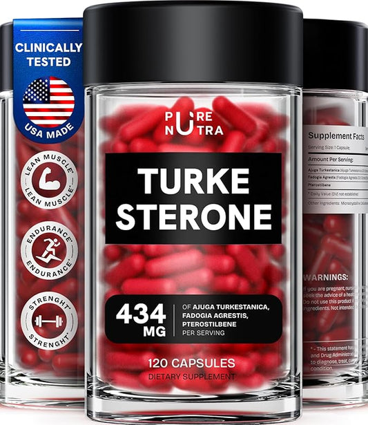 Turkesterone Supplement for Men - Organic Turkesterone Supplement for Muscle Growth w/Fadogia Agrestis Pterostilbene | Complexed Turkesterone Powder | 120 Turkestrone Vegan Capsules 1 Pack