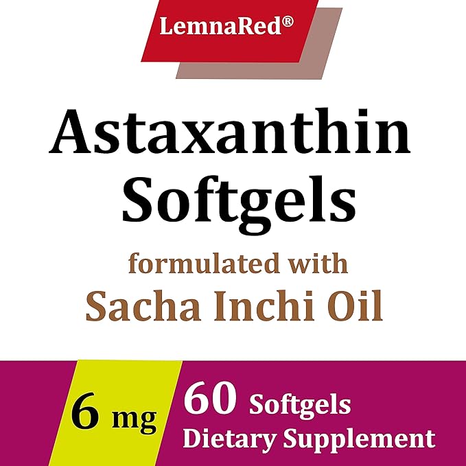 Free-Form Astaxanthin 6mg Softgel-60 Softgels Dietary Supplement Strongest Antioxidant Immune Supports Supports Eye,Joint & Skin Health Formulated with Sacha Inchi Oil