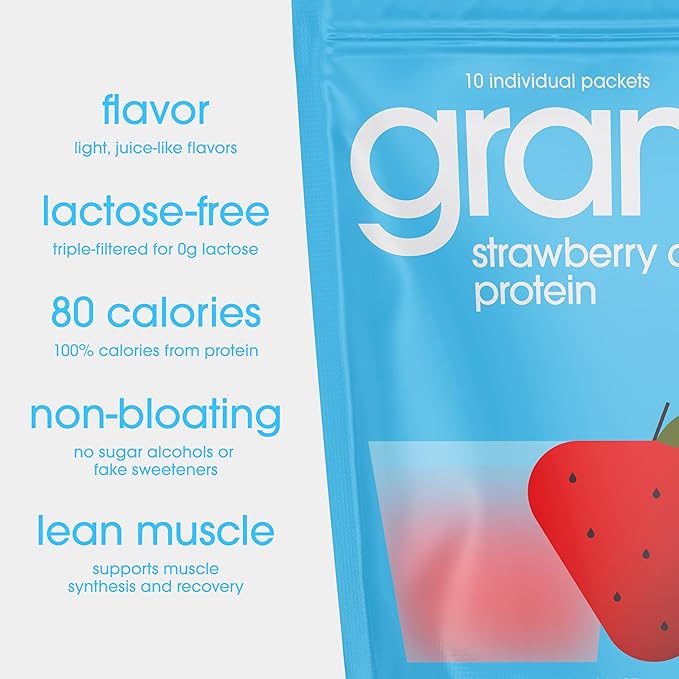 GRAMMS Clear Protein Powder, Strawberry Acai | 20g Protein Grass-Fed Whey Isolate, Zero Sugar, Zero Lactose, Non-Bloating, Non-GMO, Protein for Women (18 Servings)