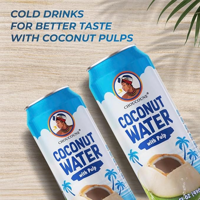 Choucoune Original Coconut Water with Pulp - 100% Natural Hydration Drink - Rich in Calcium & Potassium - Refreshing Non-GMO, Gluten-Free Beverage - Perfect Body Health - 130 Calories (Pack of 12)