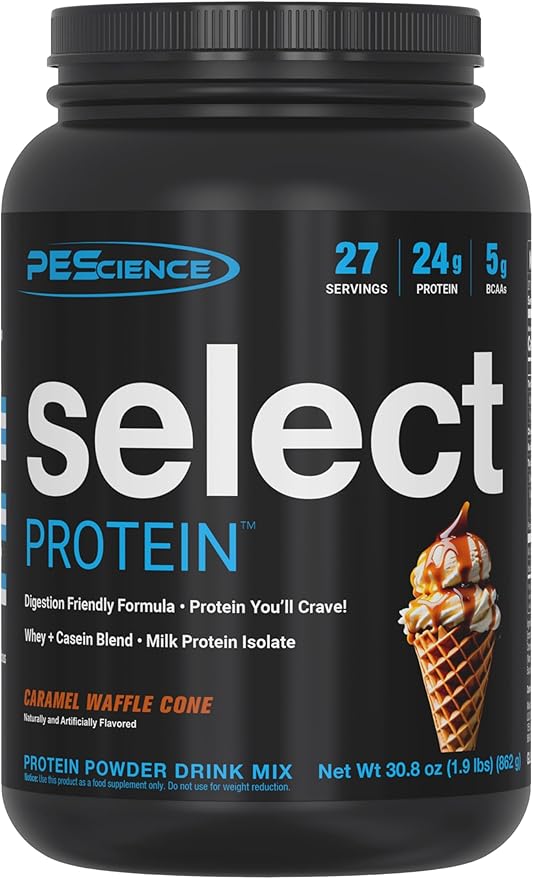 PEScience Select Protein Powder, Whey and Casein Blend, Clean Protein Powder for Women and Men, Low Calorie, Low Carb, Keto Friendly, Gluten Free - Caramel Waffle Cone - 27 Servings