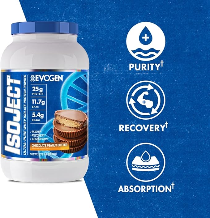 Evogen Isoject - Whey Protein Isolate | Ultra-Pure Whey Protein Powder with Ignitor Enzymes, BCAAs, and EAAs | Enhanced Absorption & Recovery | Chocolate Peanut Butter | 25 Servings