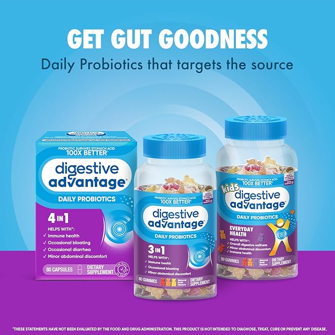 Digestive Advantage Probiotics for Digestive Health, Daily Probiotics for Women & Men, Supports Gut Health, Occasional Bloating & Diarrhea, Minor Abdominal Discomfort, & Immune Support, 80ct Capsules