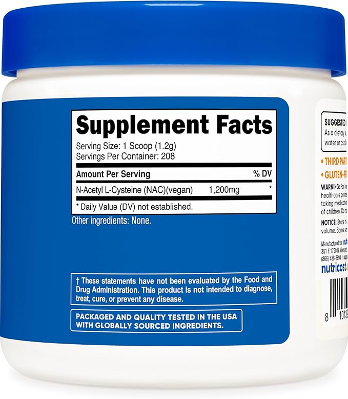 Nutricost N-Acetyl L-Cysteine (NAC) Powder 250 Grams - Vegan NAC, Non-GMO, Gluten Free