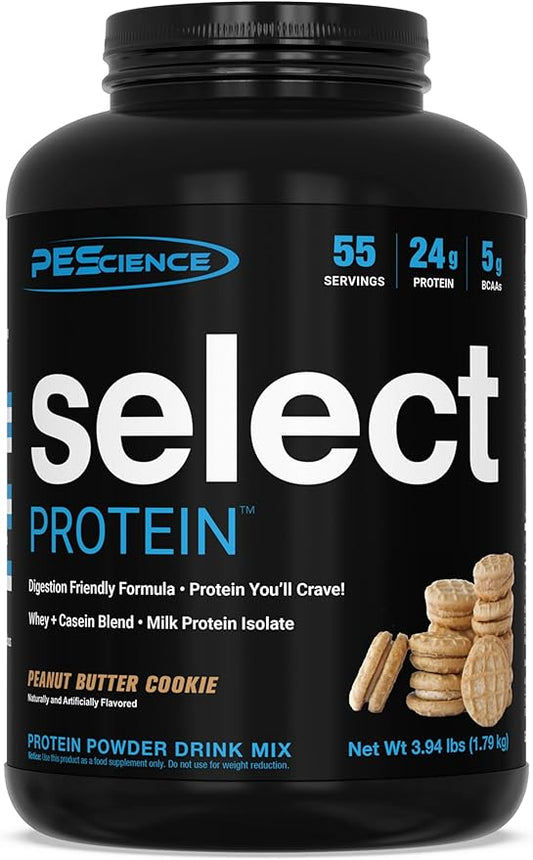 PEScience Select Protein Powder, Whey and Casein Blend, Clean Protein Powder for Women and Men, Low Calorie, Low Carb, Keto Friendly, Gluten Free - Peanut Butter Cookie - 55 Servings