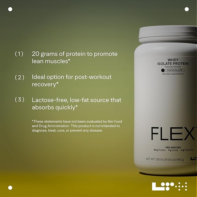 Flex Whey Protein Isolate - Trusted by Life Time Fitness Members - Lactose-Free Protein Powder - for Post-Workout Recovery - Low Fat, No Sugar & Low Carb - Chocolate, 30 Servings