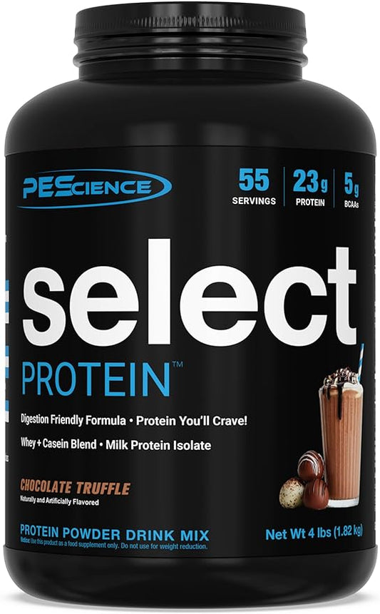 PEScience Select Protein Powder, Whey and Casein Blend, Clean Protein Powder for Women and Men, Low Calorie, Low Carb, Keto Friendly, Gluten Free - Chocolate Truffle - 55 Servings