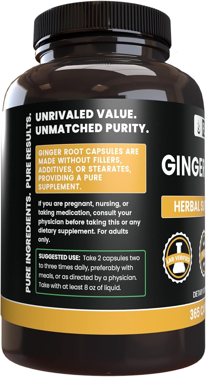 Pure Original Ingredients Ginger Root (365 Capsules) No Magnesium Or Rice Fillers, Always Pure, Lab Verified