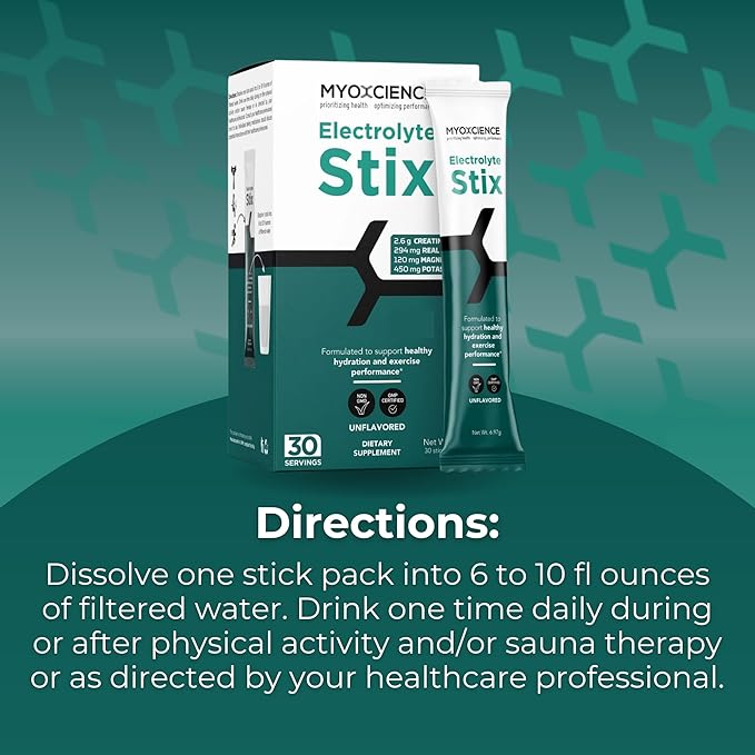 MYOXCIENCE Electrolyte STIX | Creatine Electrolyte Powder | Recovery from Exercise & Muscle Development w/Real Salt (Unflavored) (Stix 30 ct)