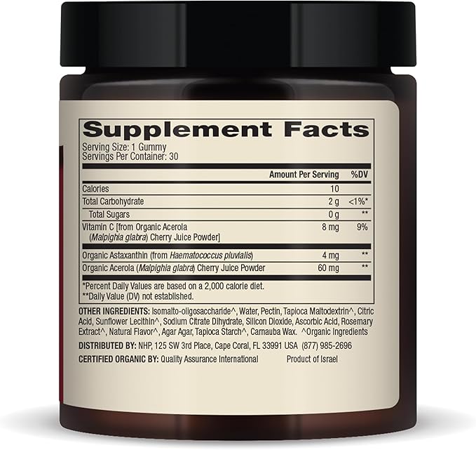 Dr. Mercola Organic Astaxanthin Gummies, 30 Servings (30 Gummies), 4 mg Per Serving, Dietary Supplement, Antioxidant and Immune Support, Certified Organic, Non-GMO