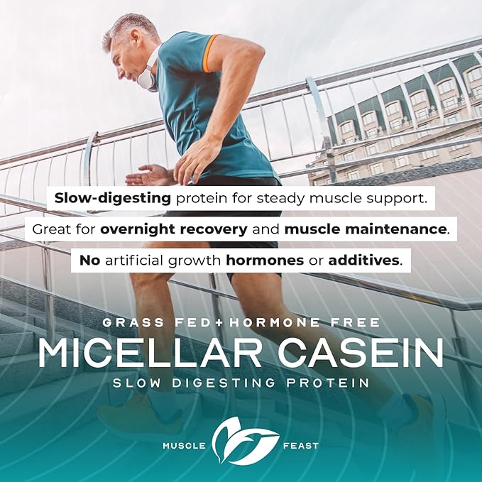 Muscle Feast Grass Fed Micellar Casein Protein Powder, Pasture Raised & Hormone Free, Slow Digesting Casein Protein - Supports Overnight Muscle Recovery, Gluten Free Protein Powder - Chocolate, 4lb