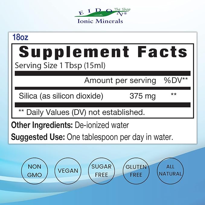Eidon Ionic Minerals Liquid Silica Mineral Concentrate - Silica Supplement for Hair, Skin and Nails, Silica Drops to Support Collagen Production, Joint and Bone Health, Helps Manage Calcium - 18 oz
