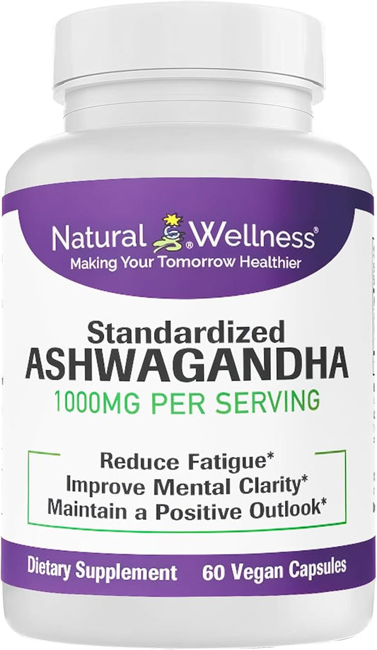 Natural Wellness Ashwagandha Root Extract 1000 mg – Supports Stress Relief, Mood, Sleep, and Energy – 60 Vegan Capsules, 30-Day Supply