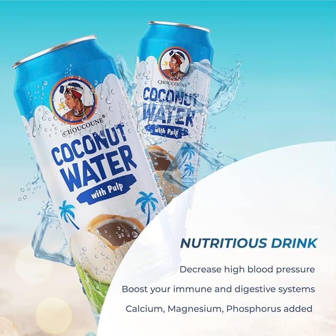 Choucoune Original Coconut Water with Pulp - 100% Natural Hydration Drink - Rich in Calcium & Potassium - Refreshing Non-GMO, Gluten-Free Beverage - Perfect Body Health - 130 Calories (Pack of 12)