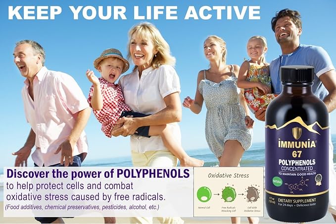 Immunia 67 Polyphenols - Elderberry Concentrate & Antioxidant Fruits. Premium Antioxidant Supplement with 67 Polyphenols (Anthocyanins, Quercetin, Resveratrol, etc.) 24-Day Supply per Bottle (1-Pack)