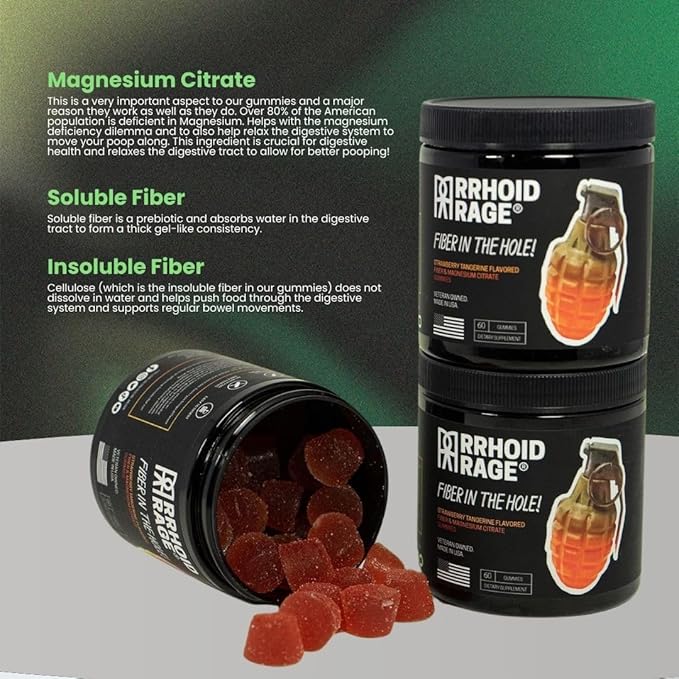 Fiber and Magnesium Gummies, Supports Digestive Health, Relieves Constipation, Helps Prevent Hemorrhoids, Has Both Soluble and Insoluble Fiber, Made in USA, 60 ct (3)