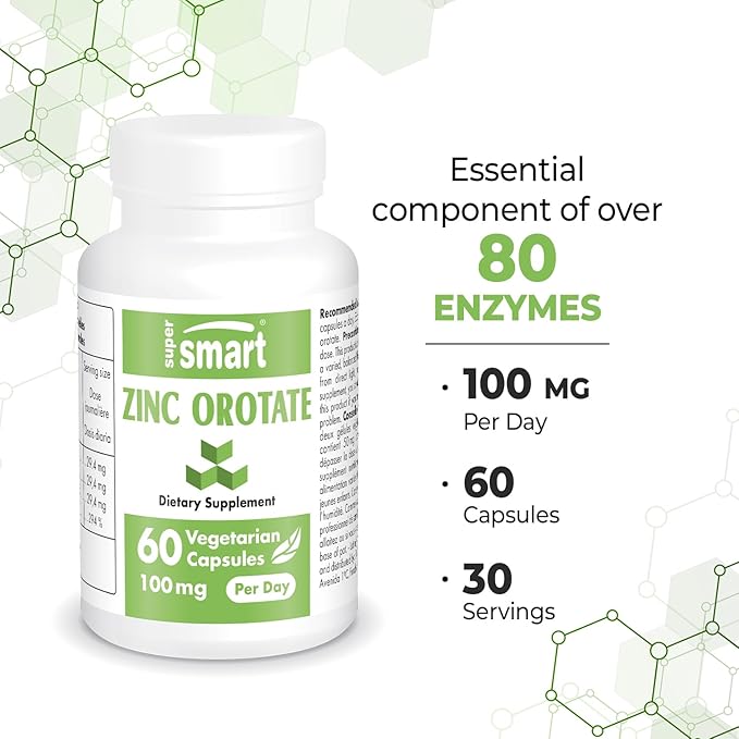 SuperSmart - Zinc Orotate Supplement 100mg per Day (High Absorption) - Enhanced Form | Non-GMO & Gluten Free - 60 Vegetarian Capsules