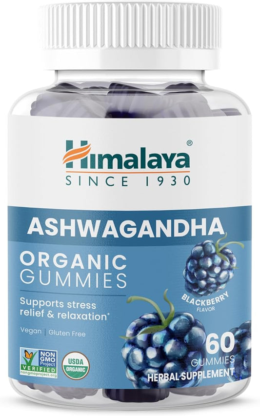 Himalaya Organic Ashwagandha Gummies, BlackBerry - Herbal Adrenal Support for Stress Relief, Energy Support and Occasional Sleeplessness - USDA Organic, Non-GMO, Vegan, Gluten Free, 60 Gummies