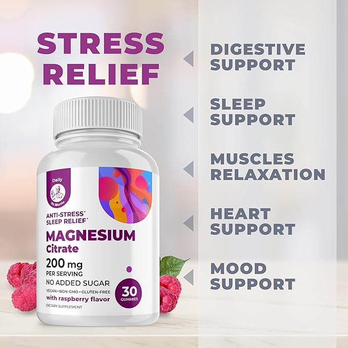 DR. MORITZ Magnesium Citrate Gummies for Adults - Sugar-Free Calm Magnesium Gummies - Supports Cardiovascular Health- Raspberry Flavor - Non-GMO, 200 mg (30 Count)