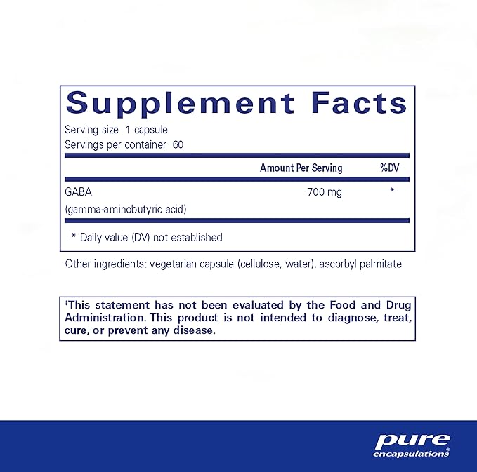 Pure Encapsulations GABA - Supplement to Support Relaxation & Moderation of Occasional Stress - with Premium GABA Amino Acids - 60 Capsules