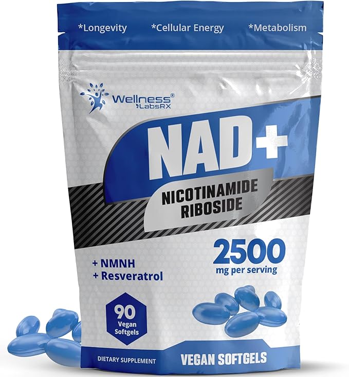 Liposomal NAD+ Supplement - Third-Party Tested NAD Softgels Nicotinamide Riboside Resveratrol - 2500mg Liposomal NAD Supplements for Women - Longevity Support - Made in USA