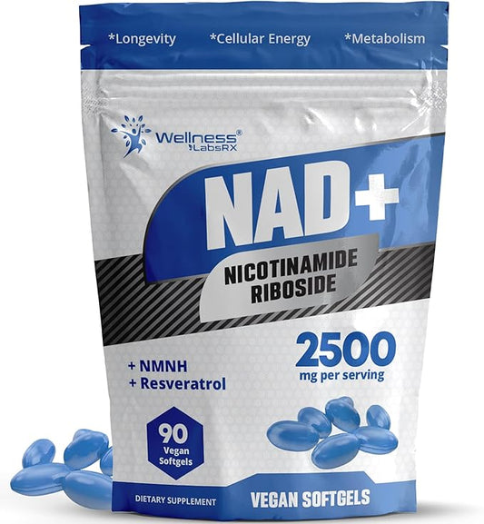 Liposomal NAD+ Supplement - Third-Party Tested NAD Softgels Nicotinamide Riboside Resveratrol - 2500mg Liposomal NAD Supplements for Women - Longevity Support - Made in USA
