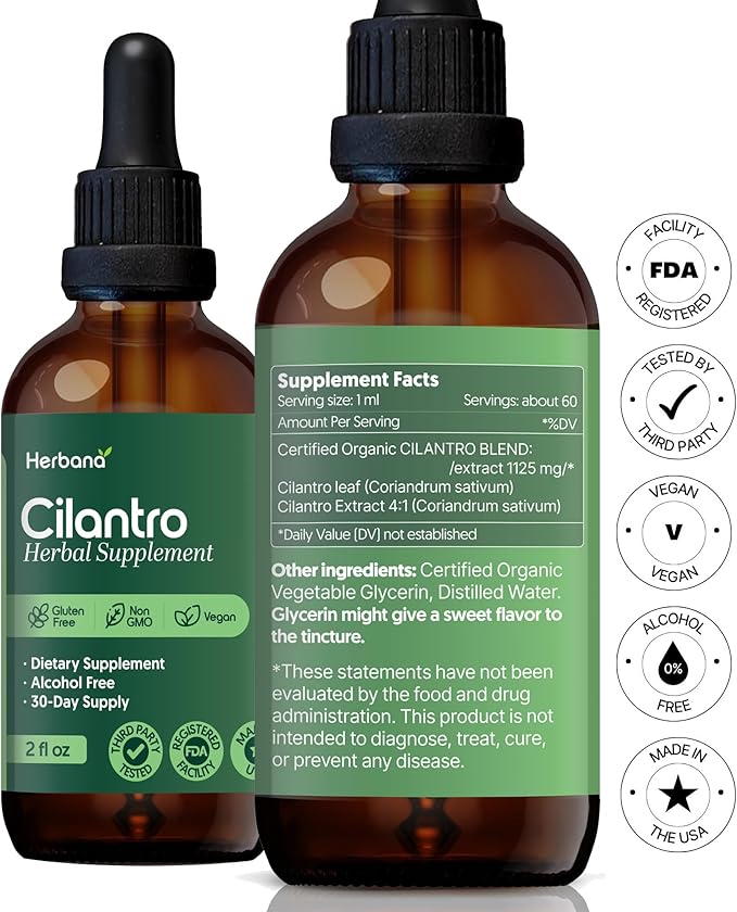Cilantro Leaf 2 fl oz Liquid Extract - Organic Coriandrum Sativum Drops for Body Cleansing & Detox - Natural Calming Herbal Tincture Supplement for Nervous System