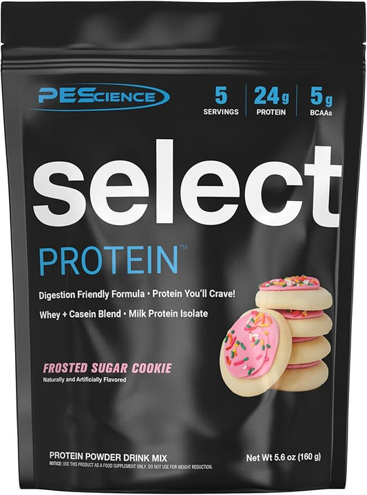 PEScience Select Protein Powder, Whey and Casein Blend, Clean Protein Powder for Women and Men, Low Calorie, Low Carb, Keto Friendly, Gluten Free - Frosted Sugar Cookie - 5 Servings