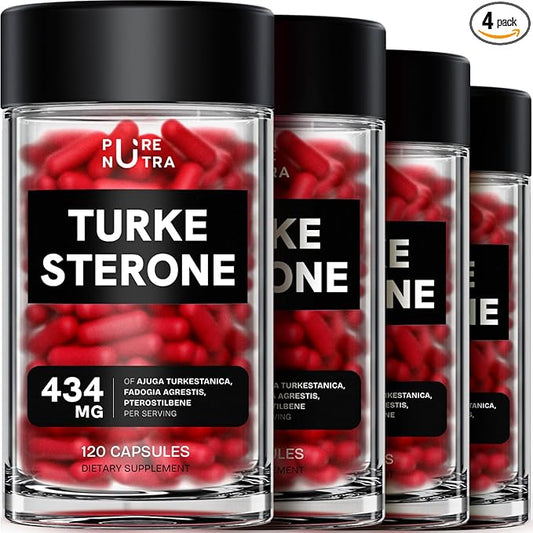 Turkesterone Supplement for Men - Organic Turkesterone Supplement for Muscle Growth w/Fadogia Agrestis Pterostilbene | Complexed Turkesterone Powder | 120 Turkestrone Vegan Capsules 4 Packs