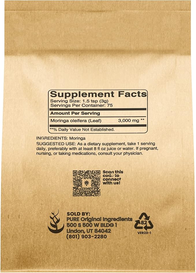 PURE ORIGINAL INGREDIENTS Moringa (8oz) Moringa Oleifera Leaf Extract, Natural Herbal Supplement