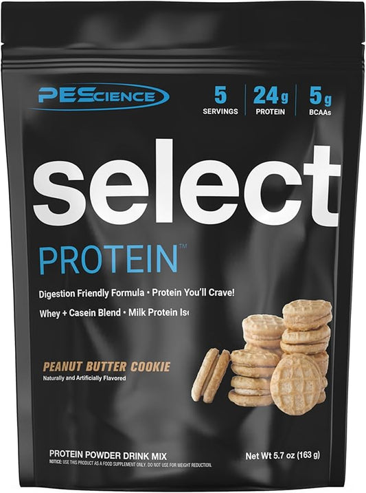 PEScience Select Protein Powder, Whey and Casein Blend, Clean Protein Powder for Women and Men, Low Calorie, Low Carb, Keto Friendly, Gluten Free - Peanut Butter Cookie - 5 Servings