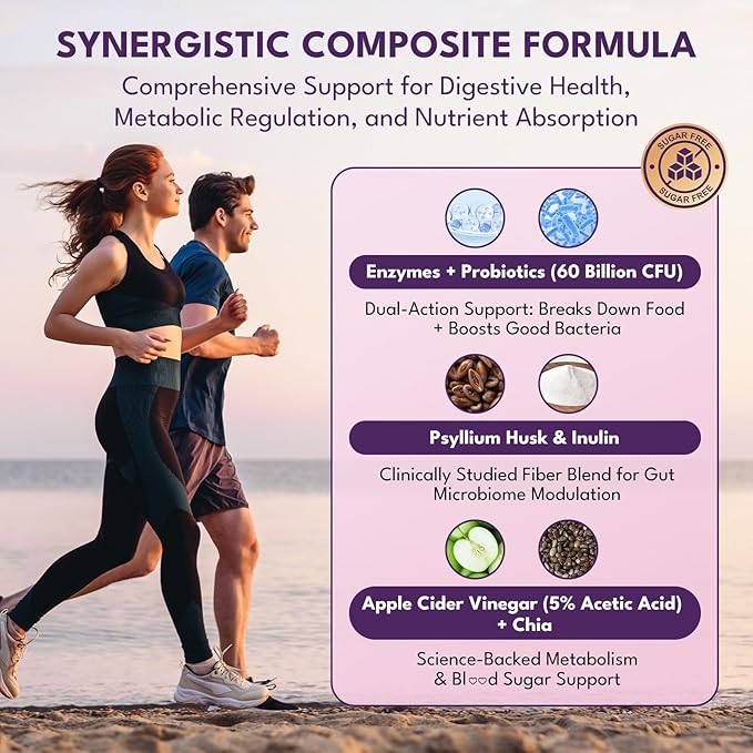 Fiber Gummies for Adults - Sugar Free Fiber Supplement 7g All in 1, Probiotic 60 Billion CFU & Prebiotic with Digestive Enzymes, Inulin, Psyllium, Vitamin, Support for Gut & Digestive Health, 90 Ct