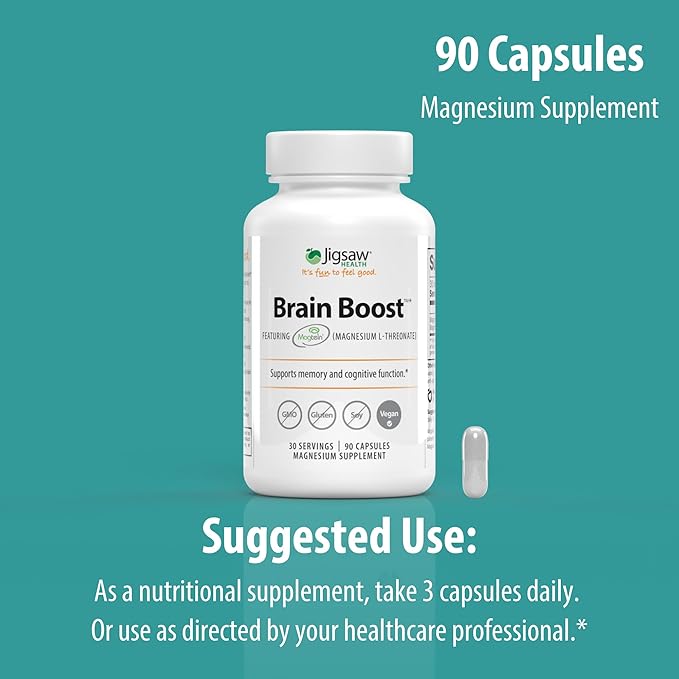 Jigsaw Health Brain Boost | Supports Memory and Cognitive Function | Magnesium L-Threonate | 90 Capsules | 30 Servings