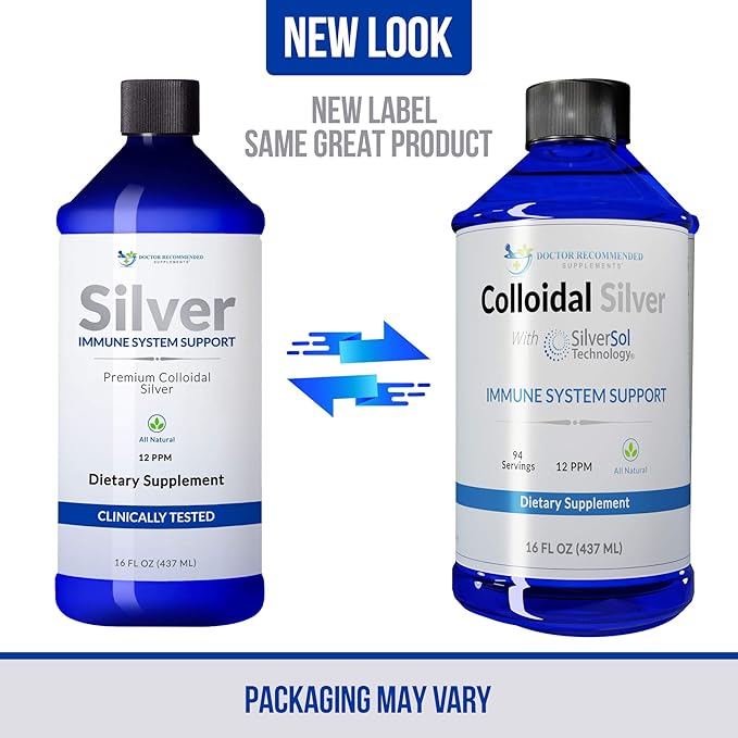 Colloidal Silver Liquid - 12 PPM Premium Silver Solution, 60 MCG Per Serving, All Natural, Vegan Immune System Support, Ionic Silver Water Daily Mineral Supplement (2-16 Fl oz Bottles)