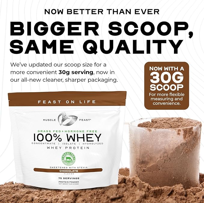 Muscle Feast 100% Grass Fed Whey Protein Powder, All Natural, Hormone Free Paure Raised Whey Protein Powder for Women & Men - Whey Concentrate, Isolate & Hydrolyzed Protein Powder Blend - Vanilla, 2lb