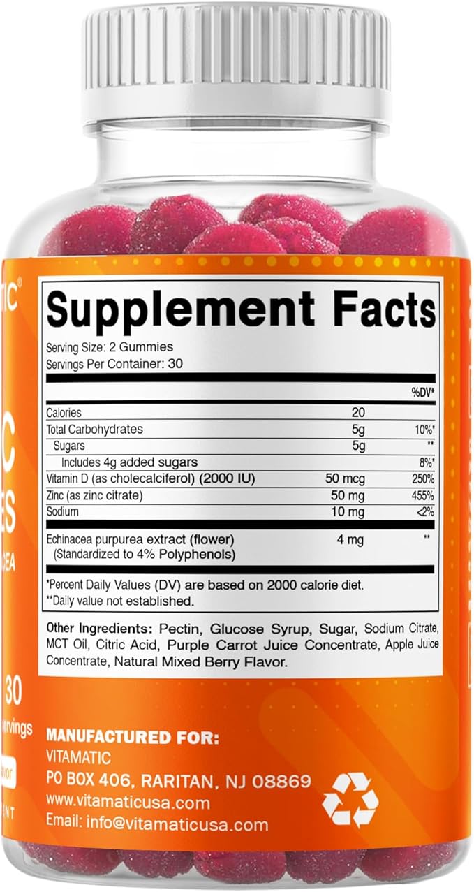 Vitamatic Zinc 50mg Gummies – 60 Vegan Gummies – Gluten-Free – 2 Pack