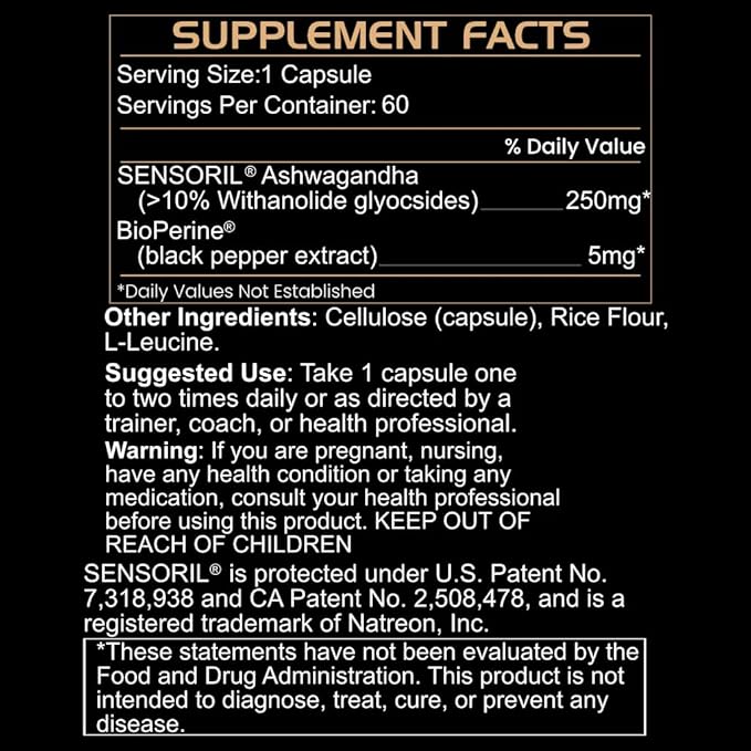 BLACKLABEL Supplements Sensoril Ashwagandha Supplement, 60 Capsules – Withania Somnifera for Cortisol Balance, Adaptogenic Stress Support, and Recovery – Ashwagandha Supplement Capsules