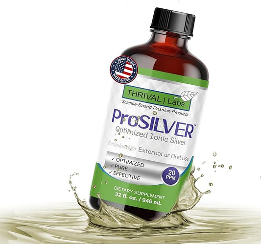Ionic Colloidal Silver Liquid 20 PPM Bio Active for Immune Support Glass Bottle 32oz 192 Servings Organic Supplement
